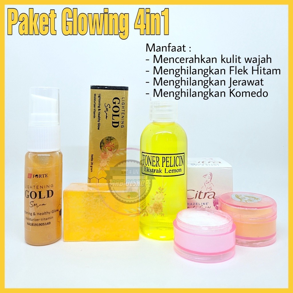 Paket Glowing 4in1 / Whitening Gold Serum + Cream Citra Susun Siang Malam + Sabun Orange Mini 40gr +