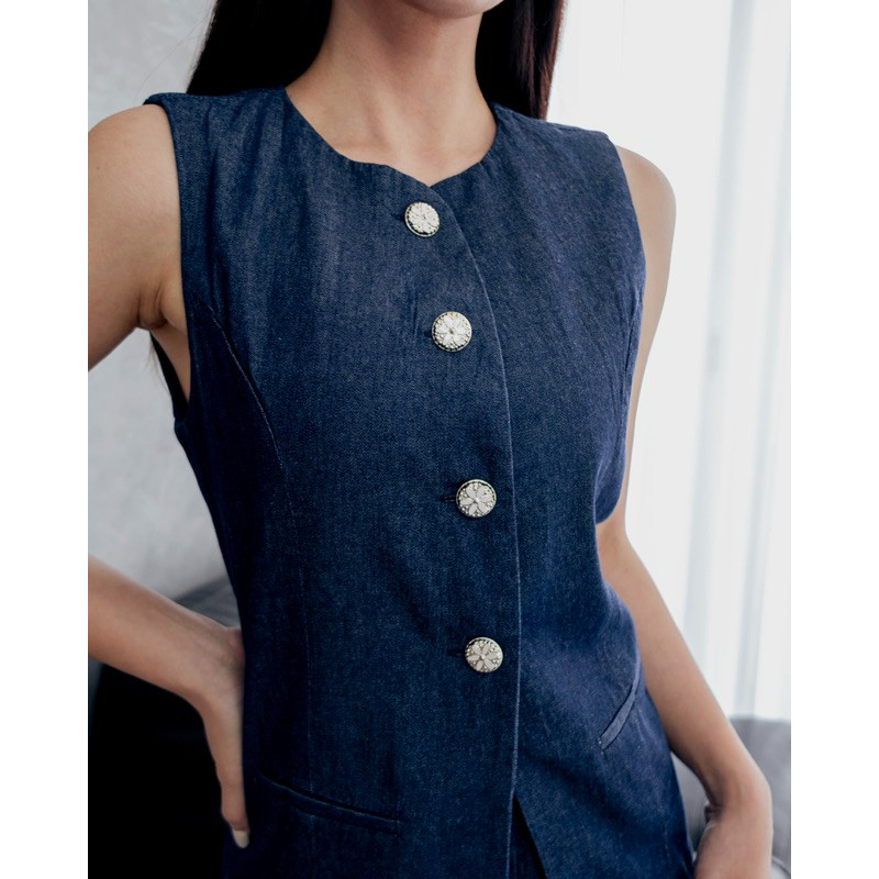 VH67Y HAZEL Rowan Denim Set | Vest Denim Wanita Skort Denim Wanita Set Denim Wanita Premium Korean S