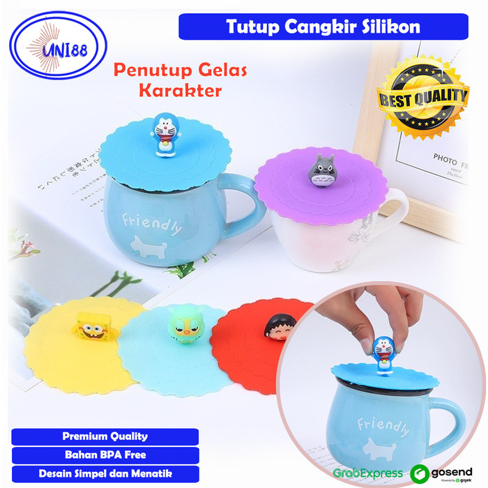 Tutup Gelas Silikon Tutupan / Tutup Gelas Penutup Mug Cangkir Karakter Lucu BPA Free / Tutup Gelas S