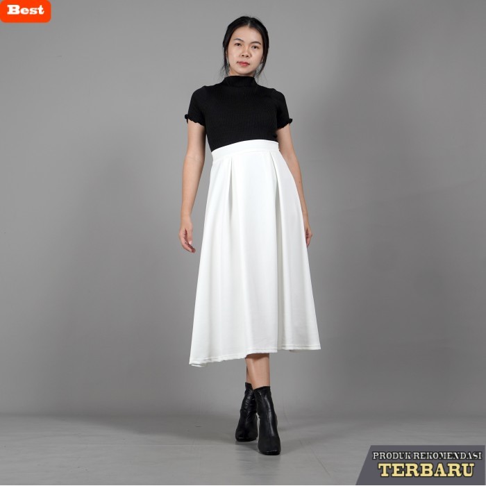 rok wanita kekinian Okechuku REBECA Rok Hitam Panjang Polos Rok Wanita Korea A Line HITAM - Putih, S