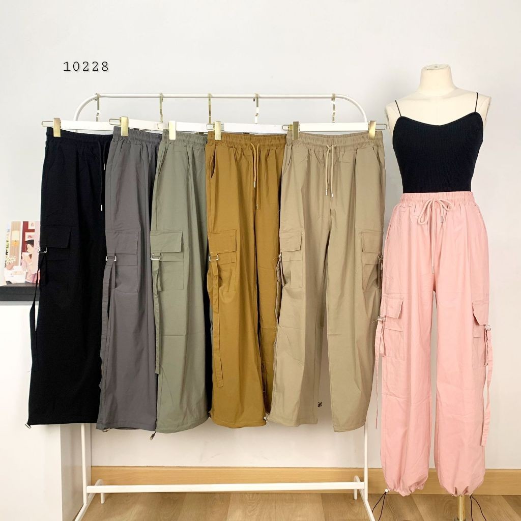 CELANA CARGO PANJANG TWIN POCKET VARIASI TALI TALI KANAN KIRI PINGGANG KARET KELILING PREMIUM WANITA