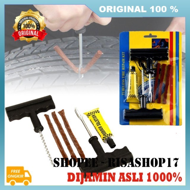 Tire Repair Kit Alat Tambal Ban Tubles Alat Penambal Ban Mobil Motor Paket Tambal Ban 100% ASLI