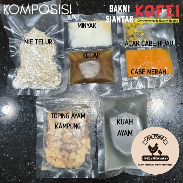

•Halal•Non Pork• Bakmi Ayam Kampung Frozen Bakmi kofei - 1 Paket
