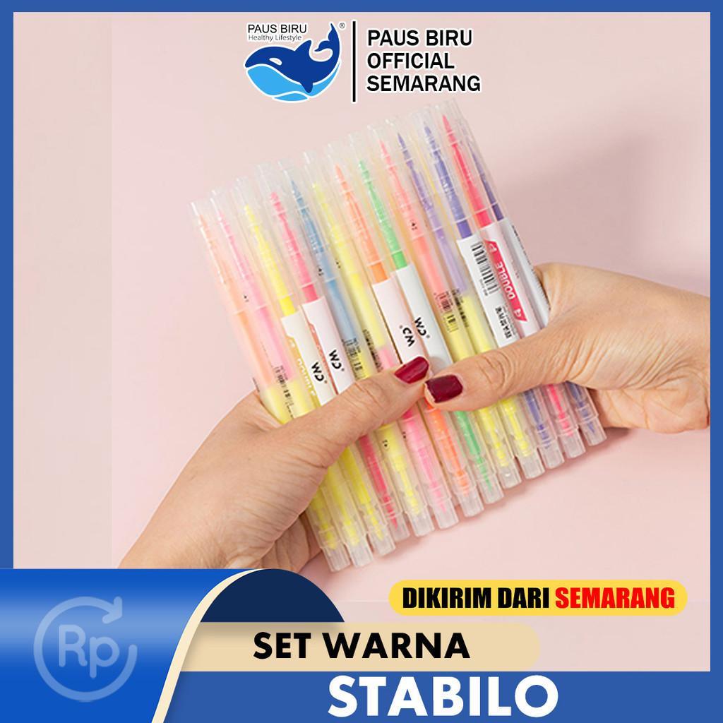 

PAUS BIRU - HIGHLIGHTER STABILO WARNA WARNI ISI 6PCS 2IN1 2 ARAH / PENSIL STABILO PANJANG WARNA 2 SISI / STABILO SET