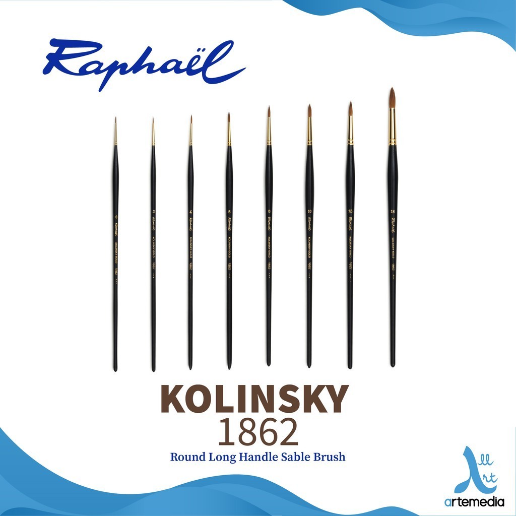 

Raphael 1862 Kuas Lukis Round Kolinsky Gold Sable Brush Long Handle