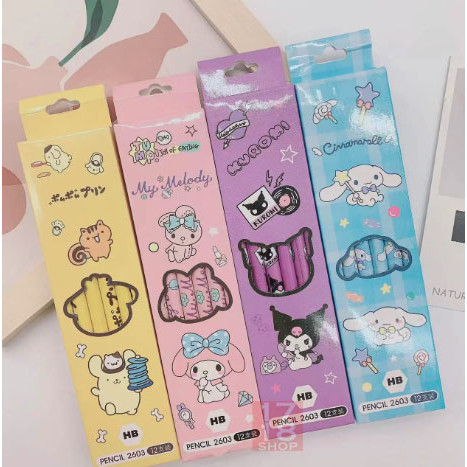 

Anime Sanrio Pensil HB Import Pencil Perlengkapan Sekolah 12pcs Alat Tulis Gambar Kartun Motif Sanrio Cinamoroll My Melody Kuromi Kotak Pensil Pena Pen 1 box