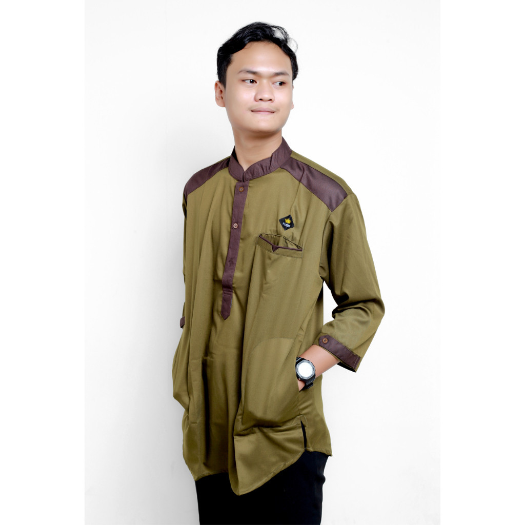 Koko Dewasa Kurta 3/4 Premium Toyobo Hijau Army Original Syauqi / Koko Kurta 3/4 / Koko Kurta Dewasa