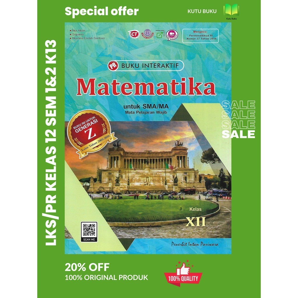 Buku Pr/Lks Matematika Wajib K13 SMA/MA Kelas 12 Semester 1&2 Intan pariwara Tahun 2024 Terbaru Terb