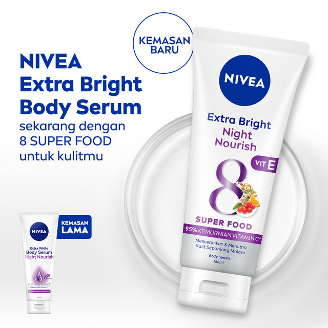 NIVEA Body Serum Extra Bright Day & Night (Care & Protect + Night Nourish) 180ml x2 - Merawat & mencerahkan kulit di pagi & malam Image 3