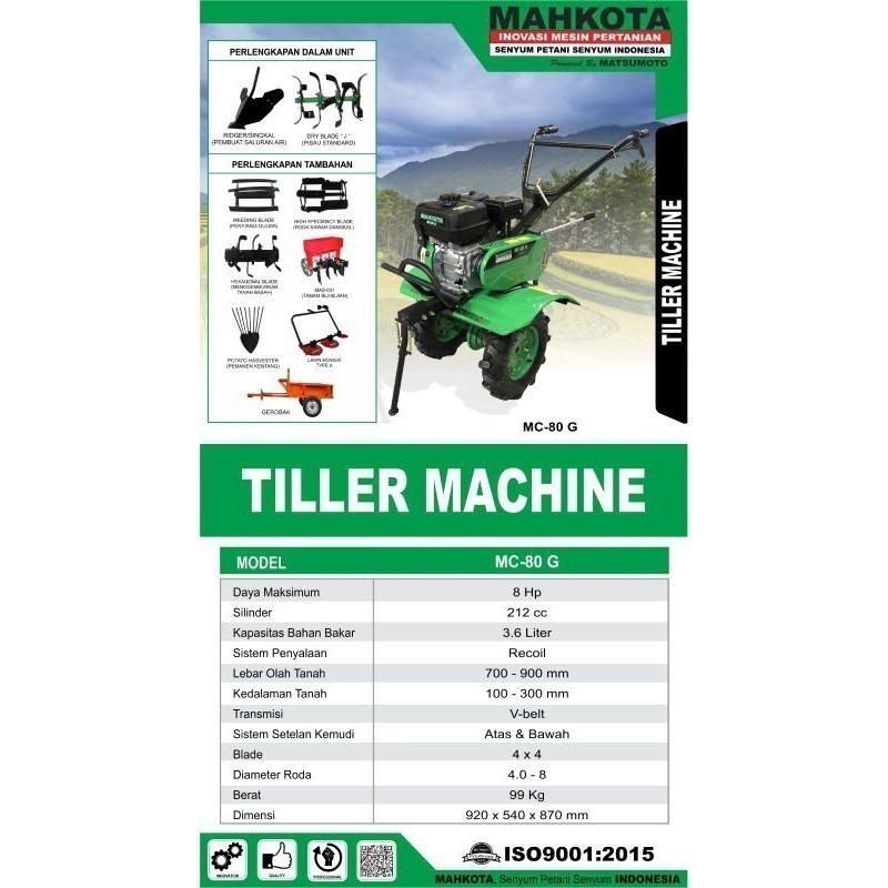 Traktor Bajak Sawah / Mini Tiller Mahkota MC 800