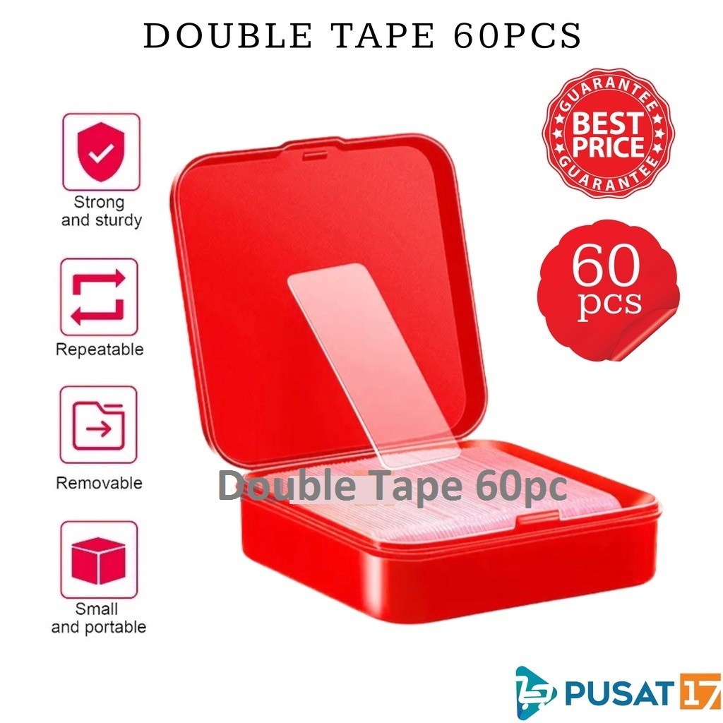 

DOUBLE TAPE MINI ISI 60PCS BOX TRANSPARAN 2 SISI