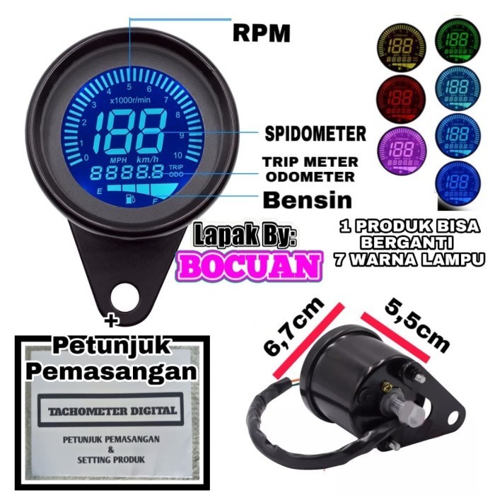 tachometer rpm spidometer bensin digital universal speedometer bulat
