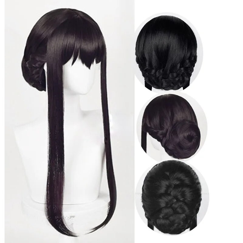 Yor Forger Wig Cosplay SPYXFAMILY Wig Rambut Sintetis Tahan Panas + Topi Wig + Bandana + Anting + Ak