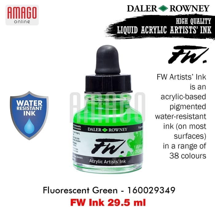 

Cat Akrilik - DALER-ROWNEY - FW Ink 29.5 ml - Acrylic Artists Ink - Fluorescent Green - 160029349