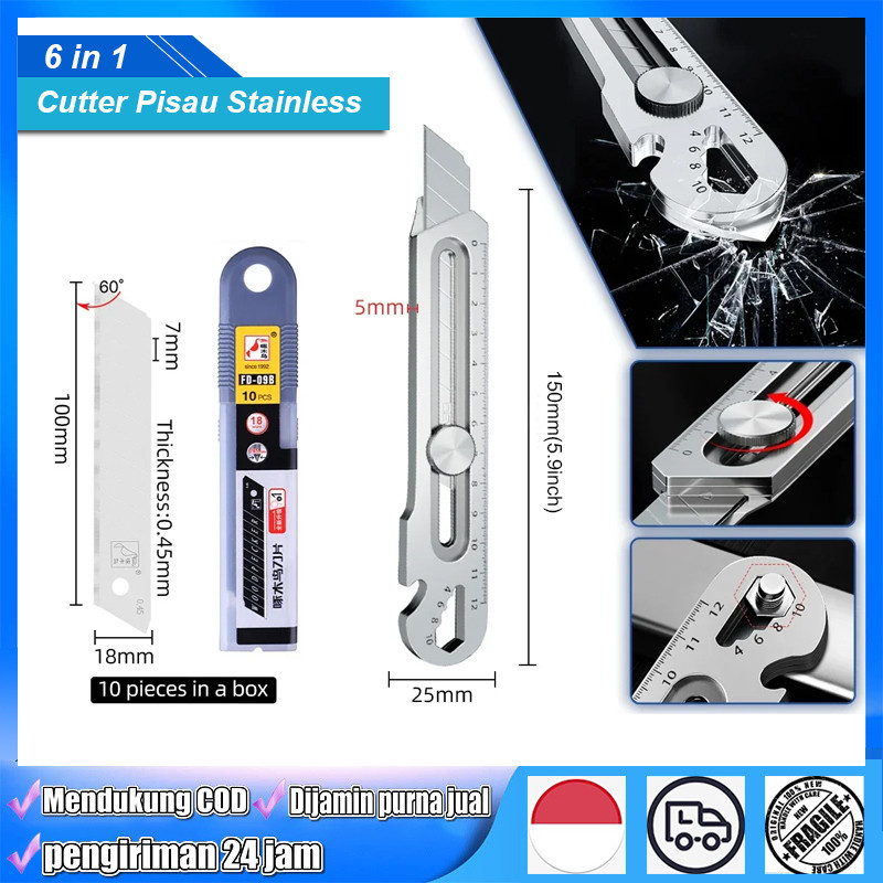 

✔Produknya Sudah Siap✔ 6in1 Pisau Cutter 18mm Multifungsi Baja Cuter Besi Stainless Besar 10PC Mata Pisau Cutter Pisau Pemotong Kertas