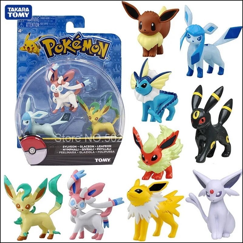 Takara Tomy Vaporeon Jolteon Flareon Espeon Umbreon Leafeon Glaceon Eeveelution Anime Pokemon Eevee 