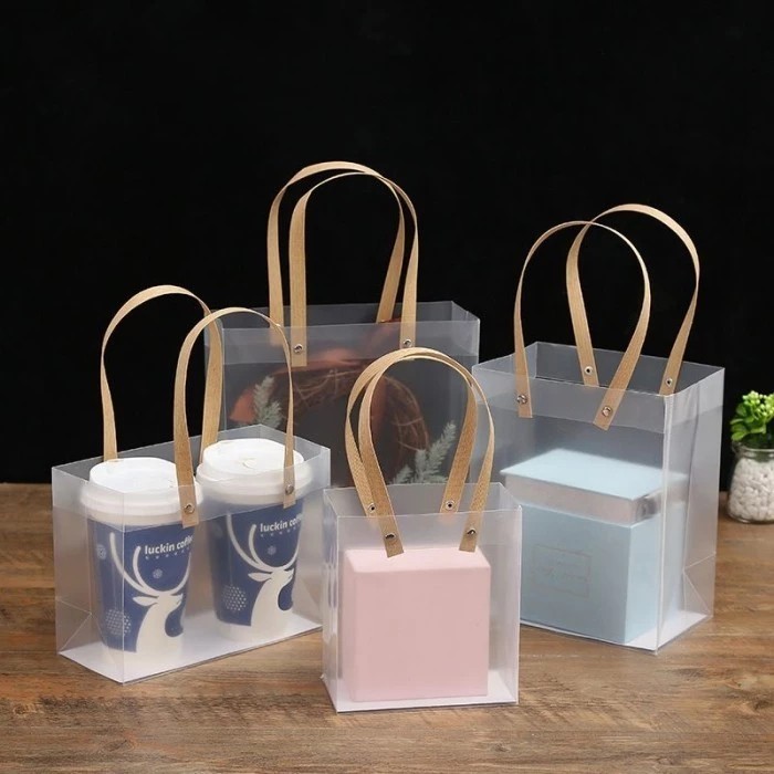 

Autoshope Tote Bag Buram Tali Coklat Tas Mika Plastik PVC Doff Buram Kantong Bungkus Kemasan Souvenir Tas Kado Ulang Tahun Tenteng Jinjing Transparan Transparant Gift Goodie Bag Doff Kantung Hampers Premium Lebaran Natal Hari Raya
