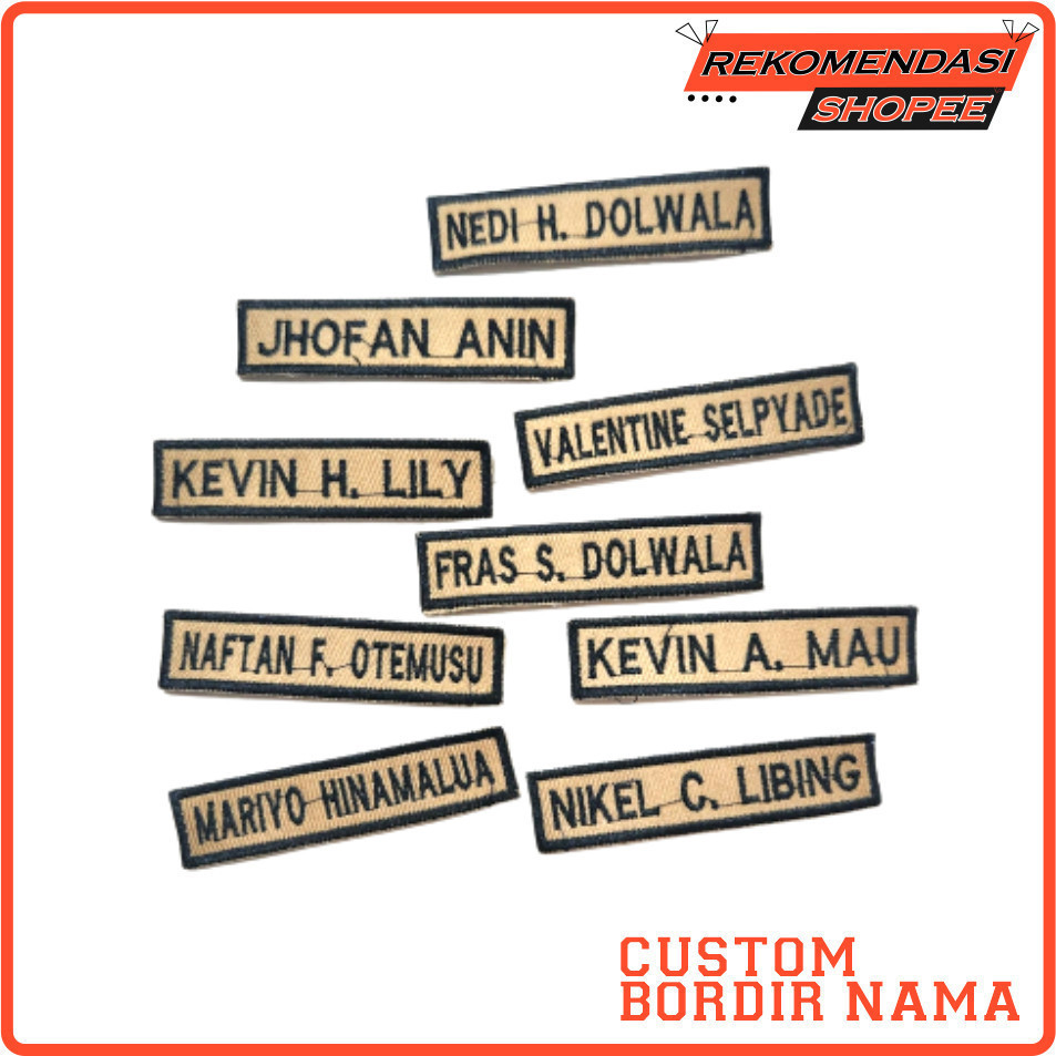 

Bordir Bet Nama // Name Tag // Nama di Dada// Papan Nama Bordir Bebas bordir bordir bordir