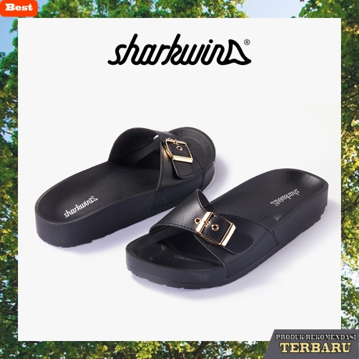 sandal wanita trend sekarang Sharkwin Sandal Wanita Strap Birkin Korean Style Slippers WSP006 black 