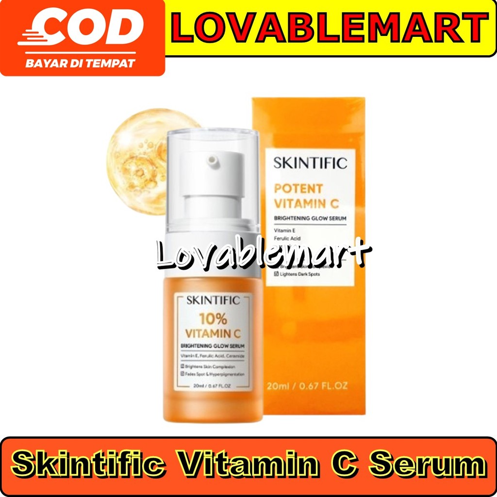 Lovablemart SKINTIFIC 10% Vitamin C Brightening Glow Serum 20ml | Serum Mencerahkan Dark Spot Tumpas