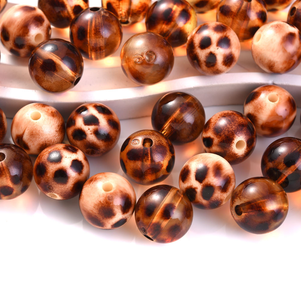 

50Pcs Acrylic Leopard Beads Brown Transparent Spacer Beads for Jewelry Making Diy Bracelet Keychain Phone Chain Accessories