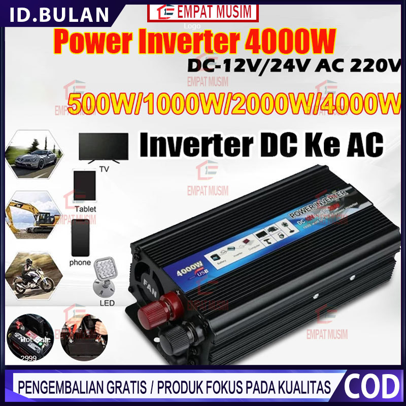 Inverter 1000 Watt Power Inverter Pure Sine Wave PSW DC Ke AC Power Inverter 220W/500W/1000W/2000W/4