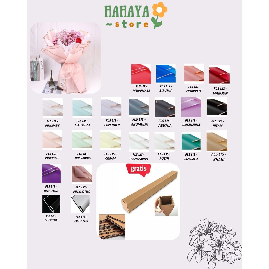 

HAHAYA - FL5 LIS 5Lembar-Kertas Bunga Buket Transparan List Emas/Kertas Buket Bunga Florist Cellophane