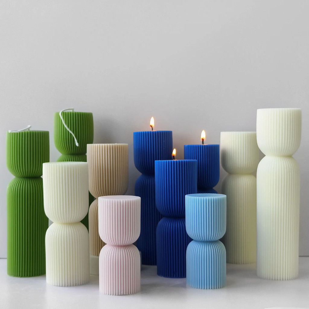 

Striped Pillar Scented Candle Silicone Mold DIY Cylinder Plaster Resin Ornaments Mould Church Candle Making Supplies