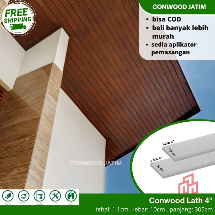 [JAMINAN TERMURAH] Conwood lath 4" (1,1 x 10 x 305)cm/ pcs, plafon kayu conwood