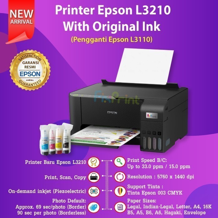 EPSON Printer EcoTank L3216 WHITE Pengganti L3210 BLACK