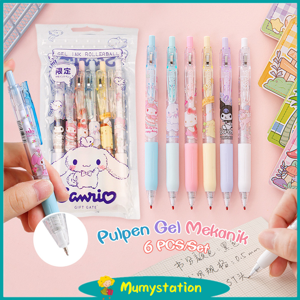 

Mumystation 6pcs pulpen gel mekanik 0.5mm pulpen aesthetic set