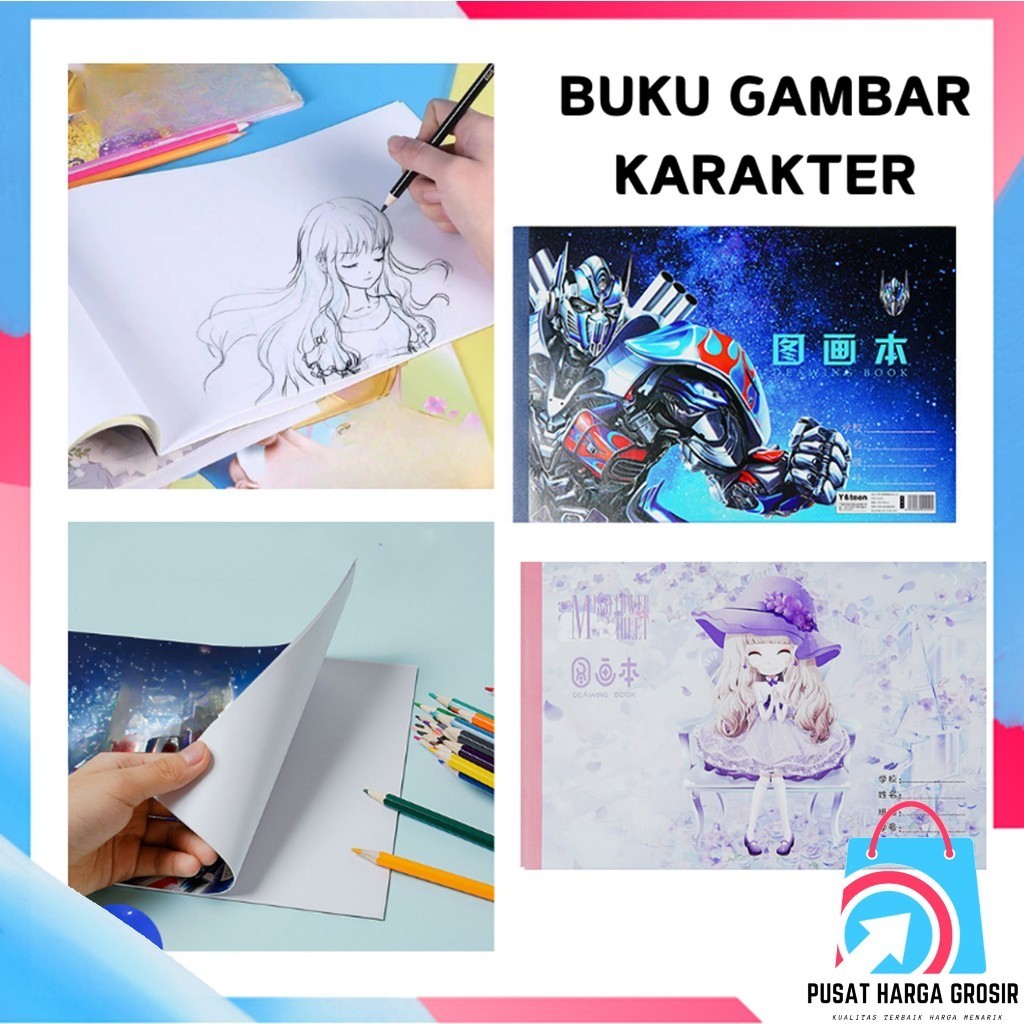 

PHG - Buku Gambar Karakter Isi 20 Lembar Drawing Book Anak B5 Tebal Tidak Tembus Kertas Gambar Mewarnai Robot Animasi PaintingBook Princess