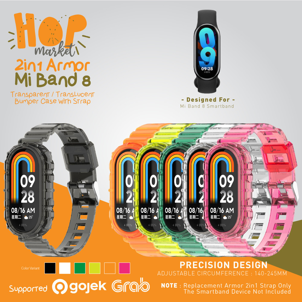 Armor 2in1 Rubber Strap with Bumper Case Cover for Xiaomi Mi Band 8 (Tali Jam Silikon Jelly TPU deng