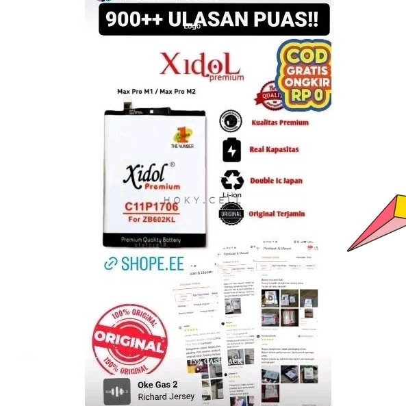 BATU BATREI BATTRAY BATRE ASUS ZENFONE MAX PRO M1 PRO M2 ZB602KL C11P1706 KOMPATIBEL ASLI XIDOL IDOL