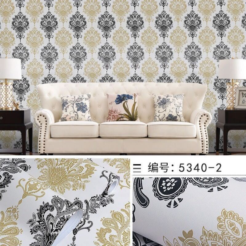Wallpaper Sticker Dinding Batik Putih Hitam Gold Terjangkau Minimalis Kekinian Ruang Tamu Kamar Tidur Mewah Elegan