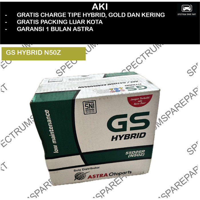 AKI MOBIL GS HYBRID N50Z (55D26R) BASAH ORIGINAL ASTRA 12V 60AH DYNA - KIJANG - HINO DUTRO - CANTER 