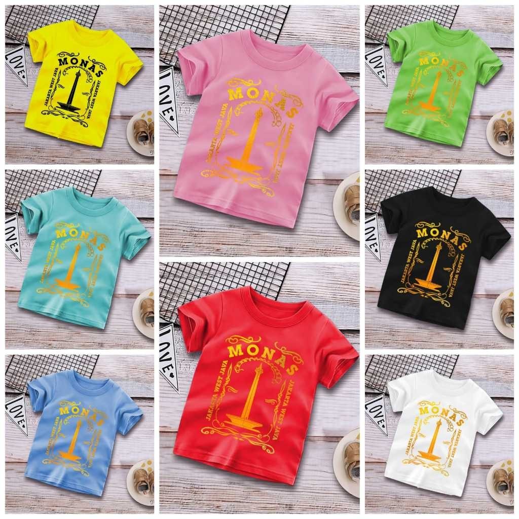 Kaos Atasan Anak Laki Laki Perempuan Baju Atasan Anak Cowok Cewek Warna Motif Tugu Monas Jakarta