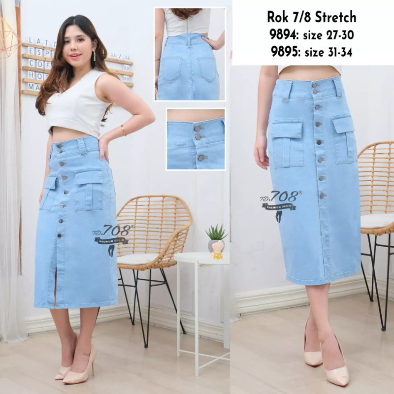 ROK JEANS KANCING DERET / ROK SPAN / ROK SPAN JEANS 7/8