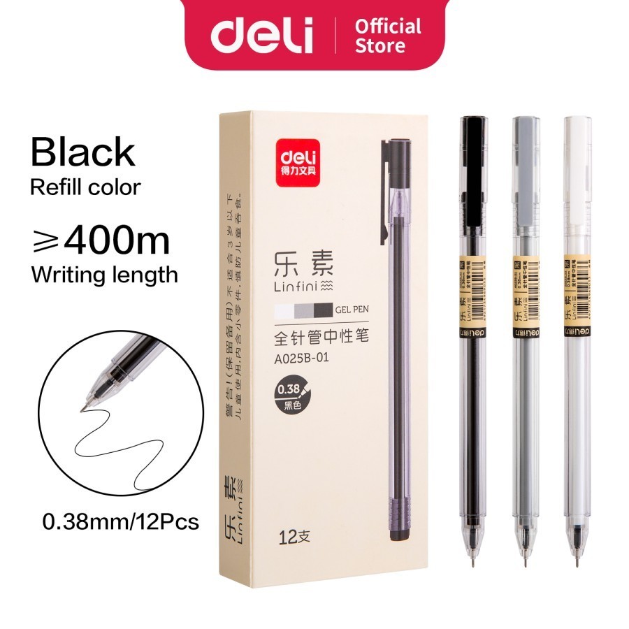 

Gel Pen / Pulpen Gel Deli Linfini 0.38mm Hitam Satuan - A025B-01