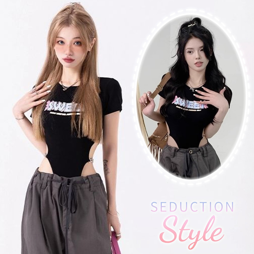 SEDUCTION STYLE Kaos sexy Korean Style Lengan Pendek T-shirt  Ceruk Desain Rantai Chic Slim Sexy Top