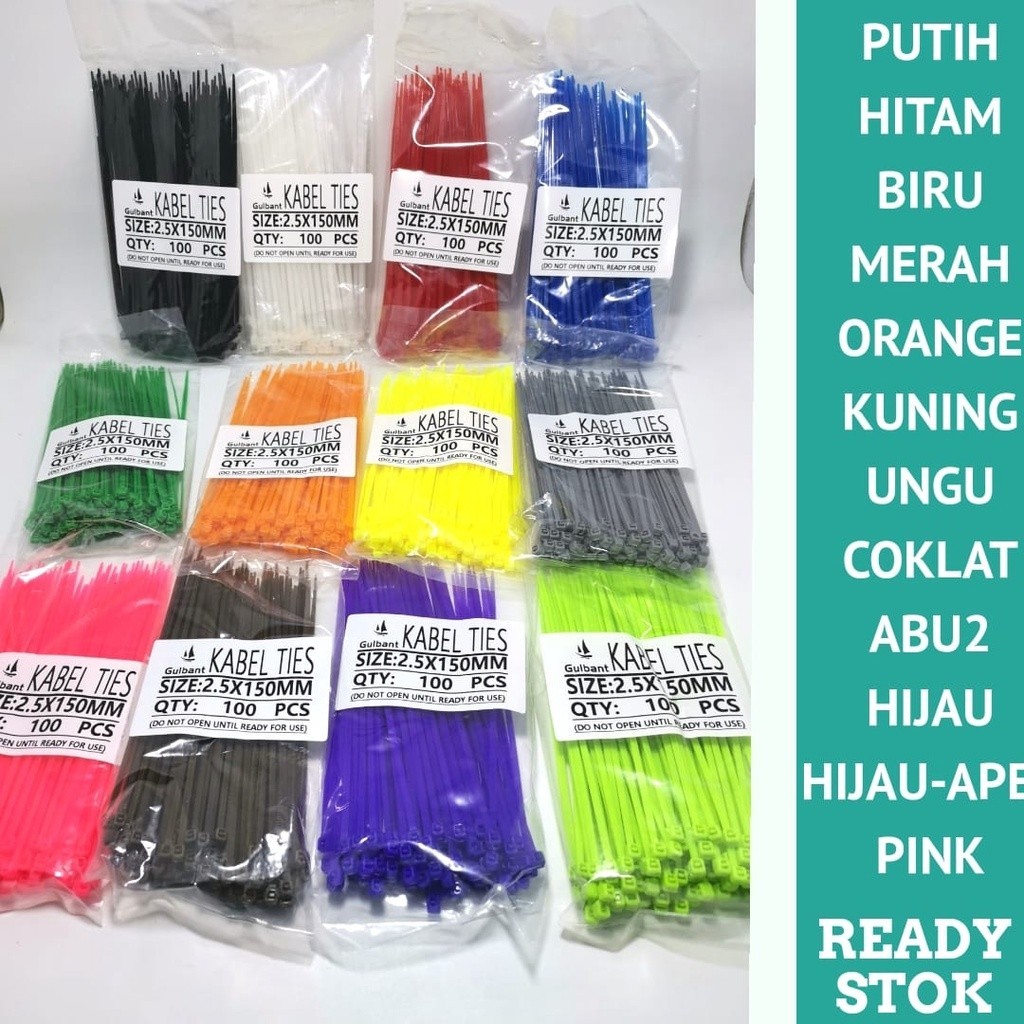 

Kabel Tali Tie Warna Warni Isi 100 Pcs CABLE TIE Ties Zip Lock Pengikat Ikat Panjang 150mm 15cm Per Bungkus