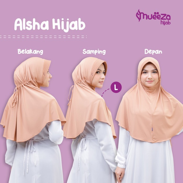 Jilbab Kerudung Hijab Bergo Khimar Instan Remaja Dewasa Mueeza Alsha - Putih, L