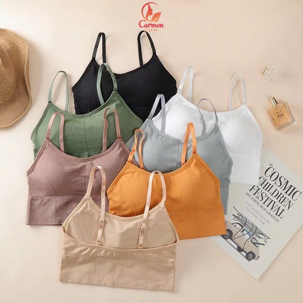 Bra Baju Wanita Motif Polos Tanpa Kawat / Pakaian Dalam Croptop Bra Fashionable / Woman Sport Bra Pu