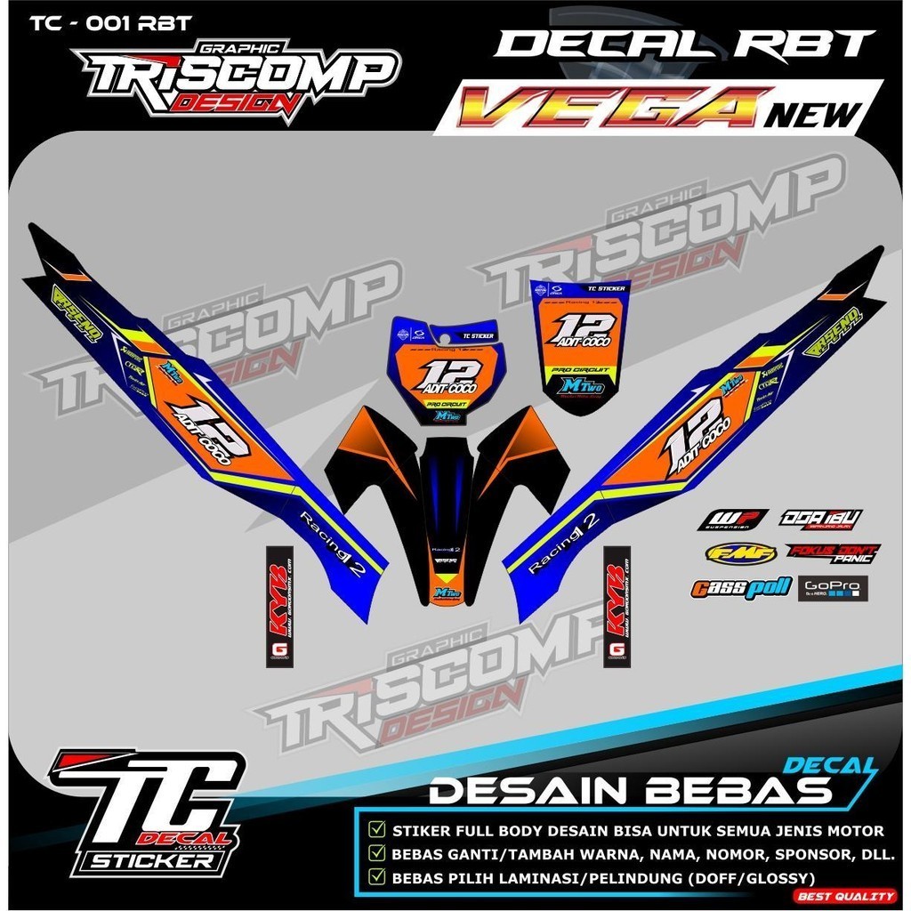 Sticker Decal RBT Vega R New RBT Vega Bebek Modif Supermoto YZ CRF KLX KX KTM RBT new terbaru Desain