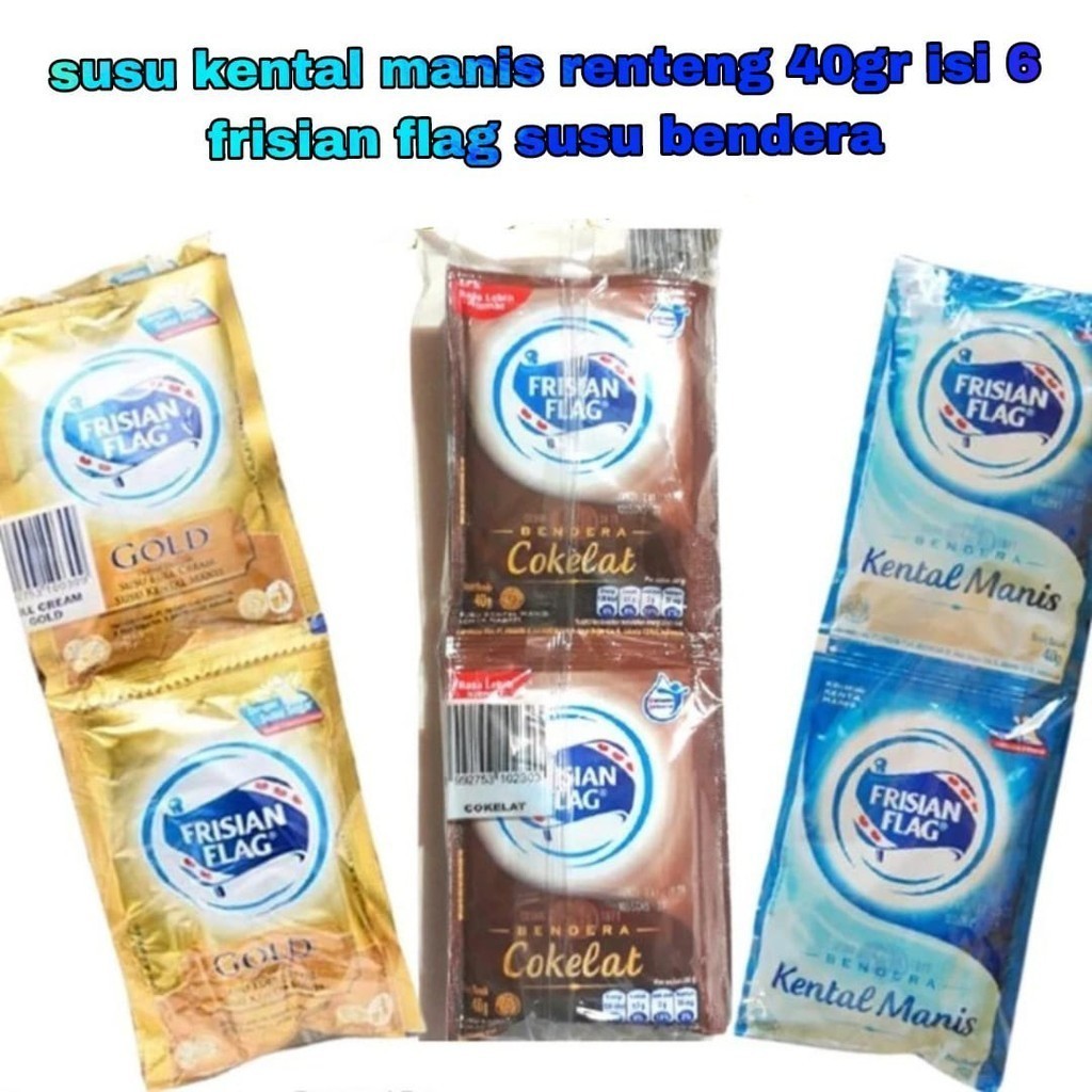 

SUSU KENTAL MANIS BENDERA FRISIAN FLAG PUTIH | COKLAT COKELAT SACHET 40 GR 1 RENCENG RENTENG ISI 6 BUNGKUS