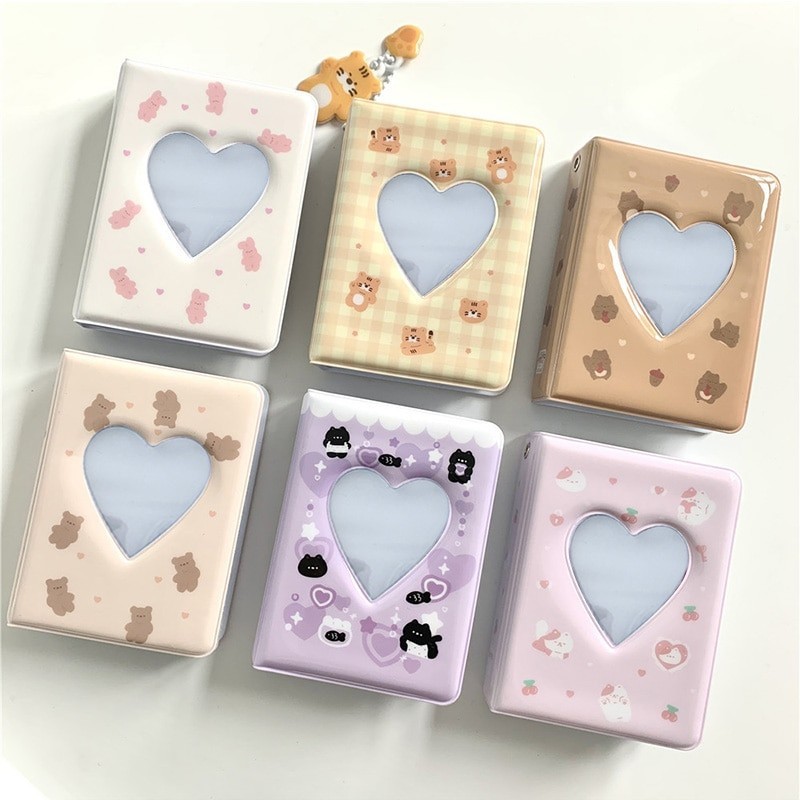 

Cute Bear Photo Album 3 Inch Love Heart Hollow Picture Storage Case Kpop Card Binder Name Card Book Photocard Holder 36 Pockets