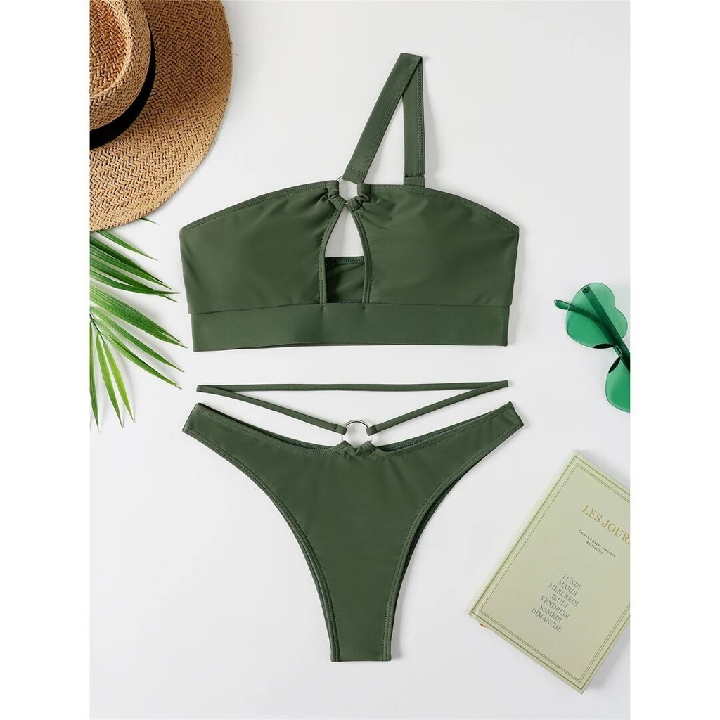 PREORDER Sexy Cut Out One Shoulder Bikini Female Swimsuit Women Swimwear Two-pieces Bikini set Padde