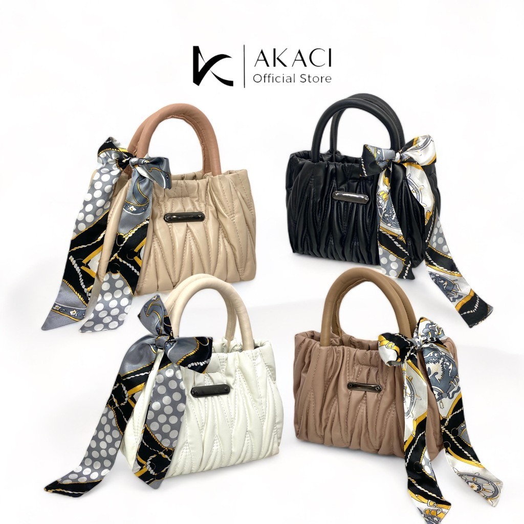 Akaci - LEYLA Hand Bag pita cewek bisa selempang 09-8255 Bahan spon bordir 1 ruang kekinian tas fash