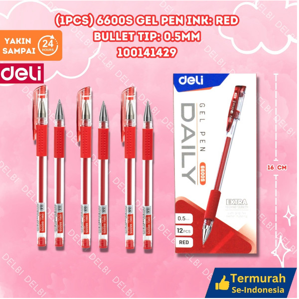 

Pulpen Warna-warni Tebal dan Berkualitas | Tidak Tembus Kertas dan Nyaman Digunakan (1PCS) 6600S GEL PEN INK:RED BULLET TIP 0.5 MM