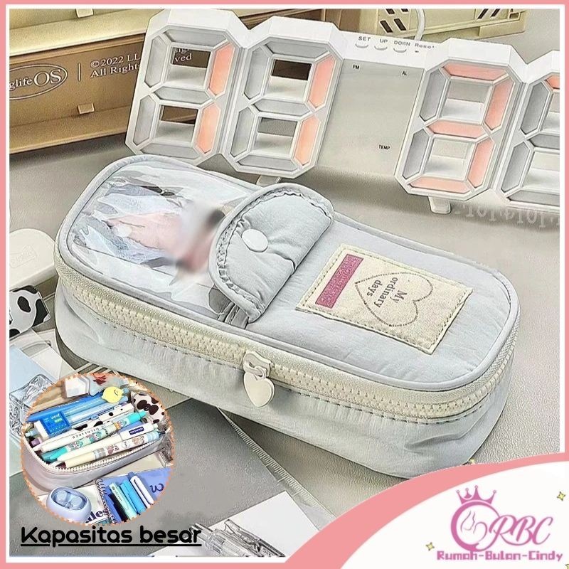 

【Penjual Lokal】Tempat Pensil Korean Style/Tempat Pensil Retro Heart Zipper Lucu Kapasitas Besar Pencil Tas